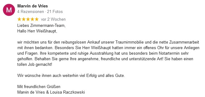 Bewertung des Immobilien Service Zimmermann