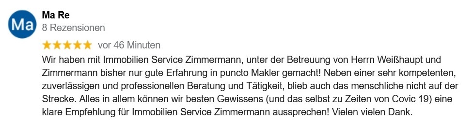 Online Bewertung des Immobilien Service Zimmermann