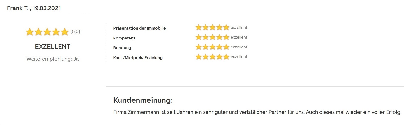 Bewertung des Immobilien Service Zimmermann